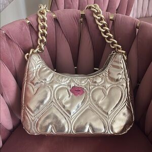 Betsy Johnson Gold Quilted Heart Bag